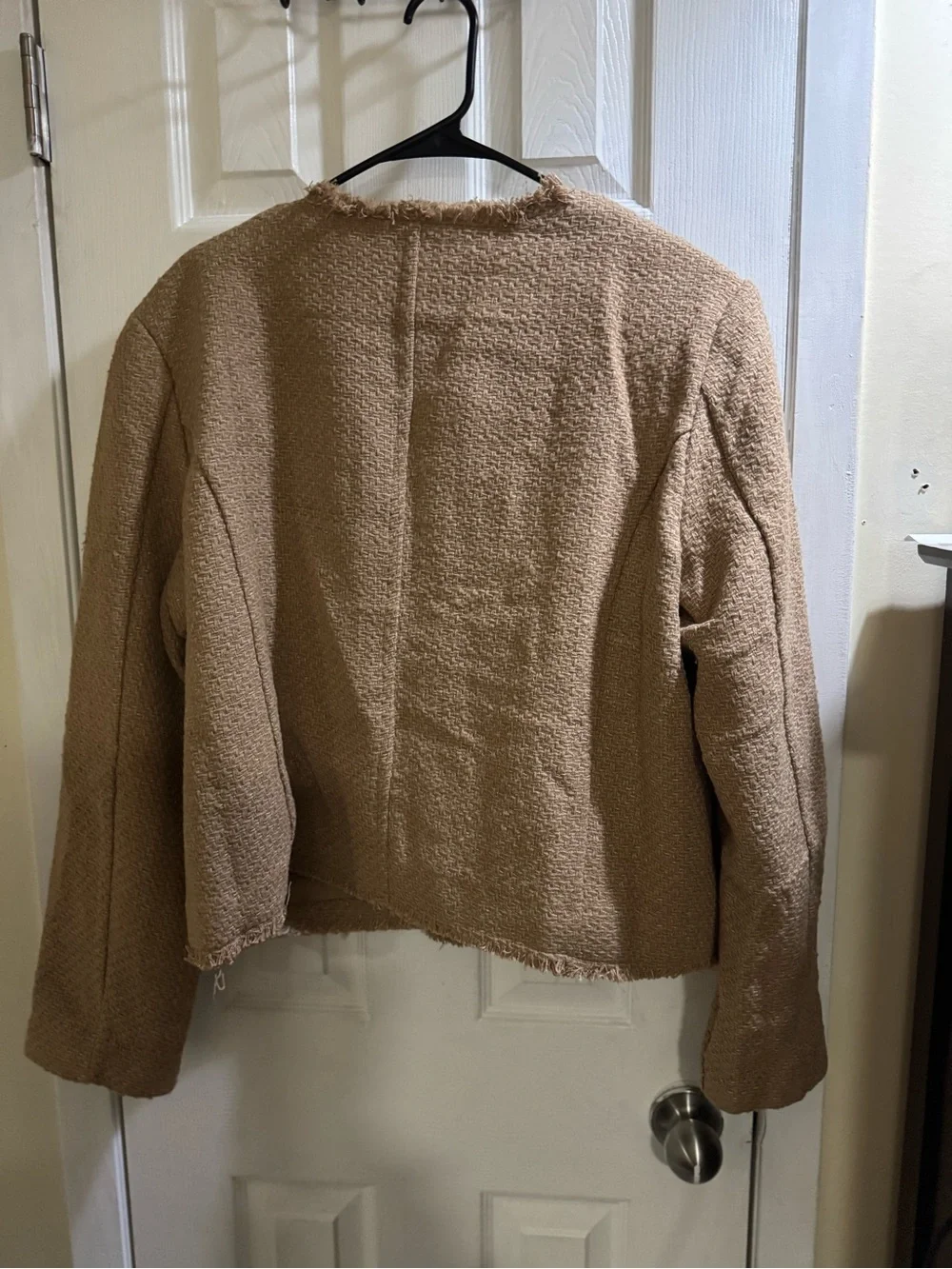 Express Women’s Tweed Fringe Jacket Tan Gold Button XXL Nwt - Picture 4 of 12